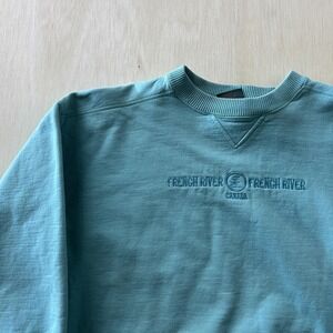 Vintage Thunderbird Sweatshirt Mens Large Blue Fleece French River Canada Logo